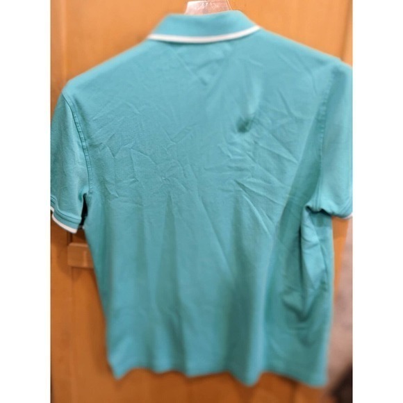 Hilfiger Mens POLO aqua blue Button Down Short Sleeve L Large - Picture 2 of 3